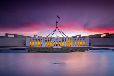 500px Photo ID: 95022321 - Long exposure sunset of Australia's Parliament House and the surrounding water feature in Canberra